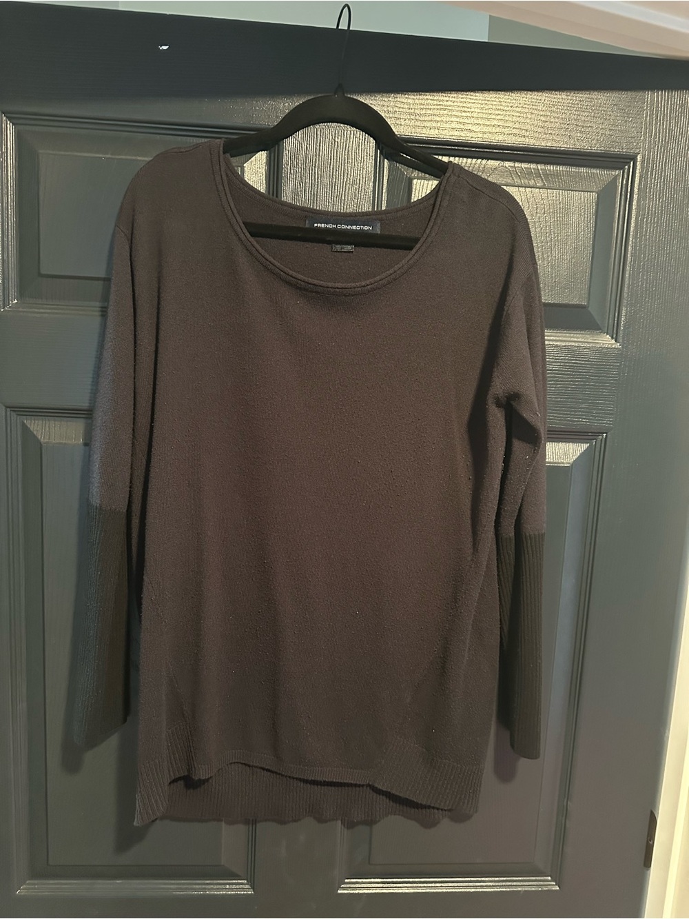 French Connection Black Long Sleeve Scoop-Neck Knit Top